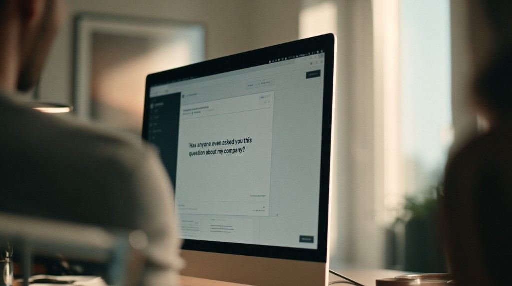 Computer screen showing the question: Has anyone even asked you this question about my company?